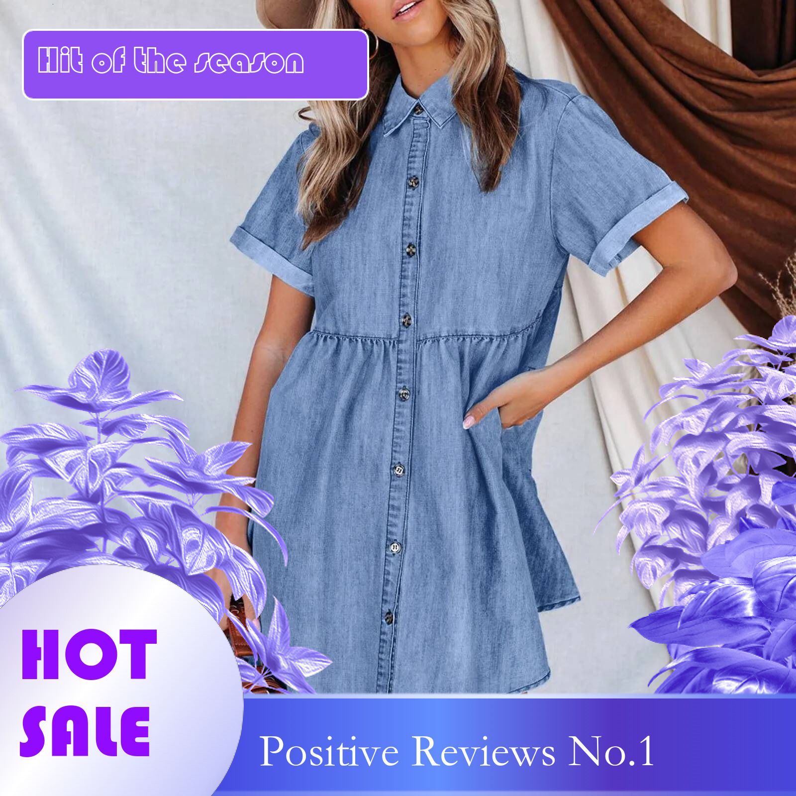 Dongdumaoyi Women Shirt Jean Dresses Short Sleeve Single Breasted Splicing Big Swing Denim A Line Dress Summer Vestidos Robe