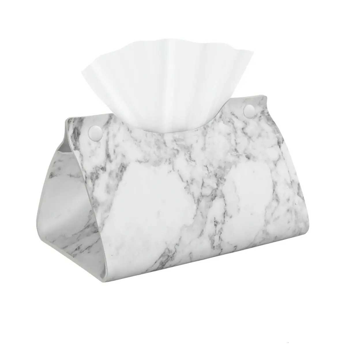 Custom White Gray Marble Pattern Tissue Box Holder Rectangular PU Leather Facial Tissue Box Cover for Car OfficeM251124