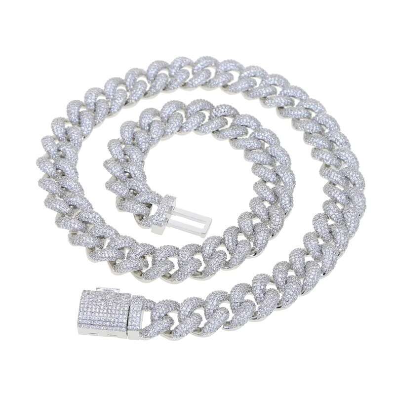 15mm Width Full Paved Cubic Zirconia CZ Iced Out Bling Cool Men Boy Hip Hop Cuban Chain Necklace