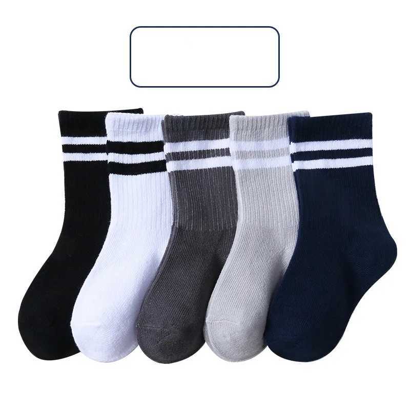 5 Pairs/Lot Autumn Winter High Elastic Simple Children Socks Korean Cotton Stripes Solid Color Alphabet Boys Girls Socks 1-12 Y G251124