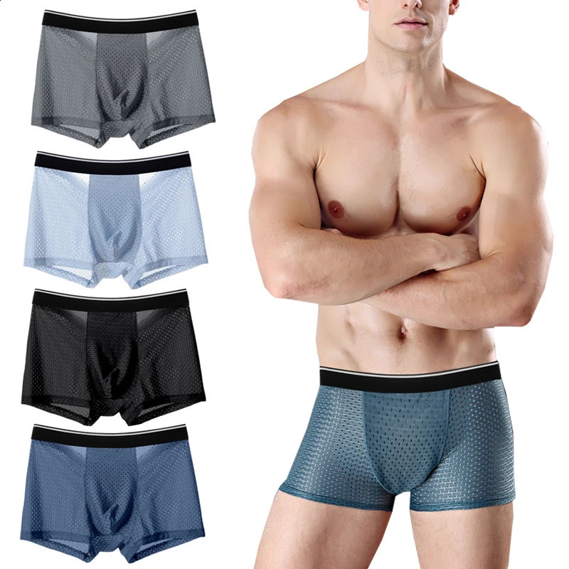 4 pieces of mens underwear fashionable boxer shorts mesh breathable and elastic largesized 250417