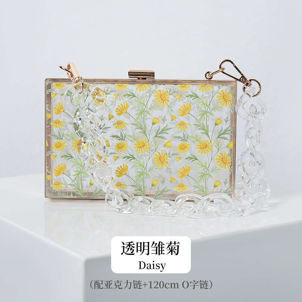 Dinner Bag New Acrylic Transparent Daisy Women S Casual Versatile Shoulder Party Dress Chain Banquet Bag KQ