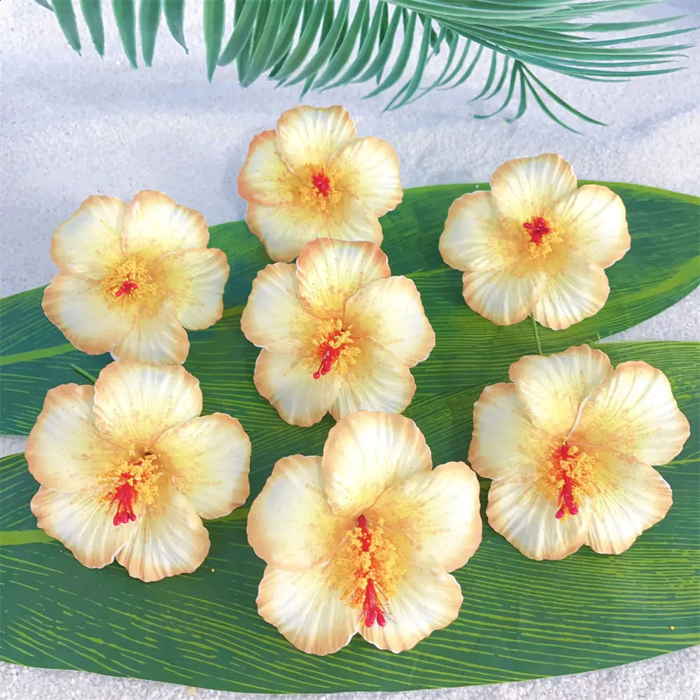 10Pcs Mixed Colors Hawaii Hibiscus Flower Hairpick Real Touch Hula Dancer Ear Pick Fashion Luau Party Tropical Hair Accessories 250420