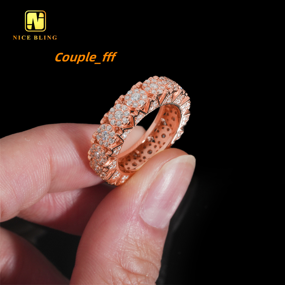 Hip Hop Fully Iced Out Jewelry 925 Silver White Gold Prong Setting Moissanite Diamond Eternity Band Ring