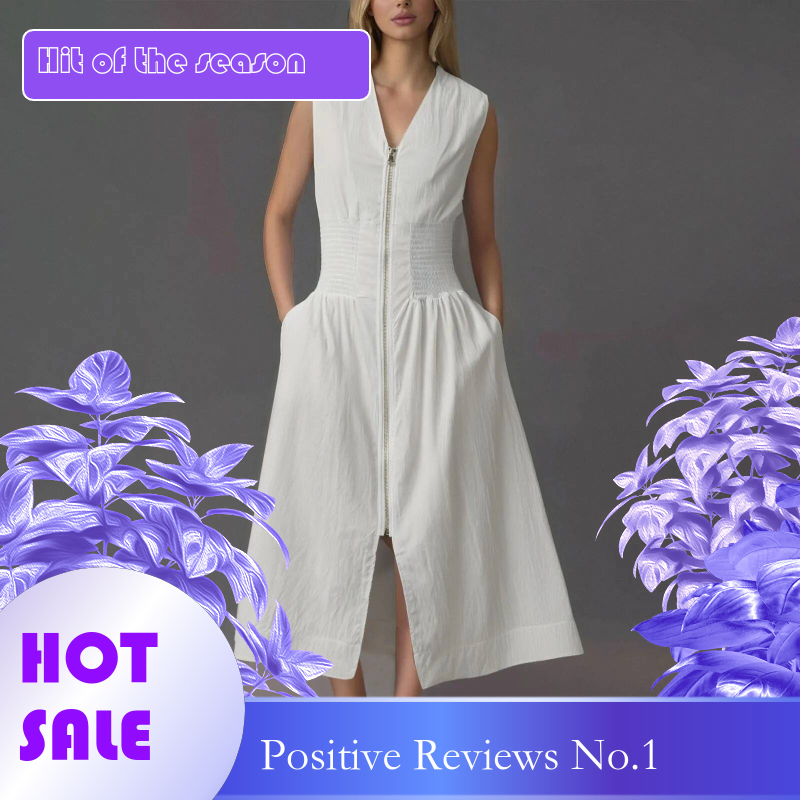 Dongdumaoyi New Zip Up Dresses Female Stylish Solid Color Zipper Maxi Sleeveless Casual Office A Line Long Dress For Women