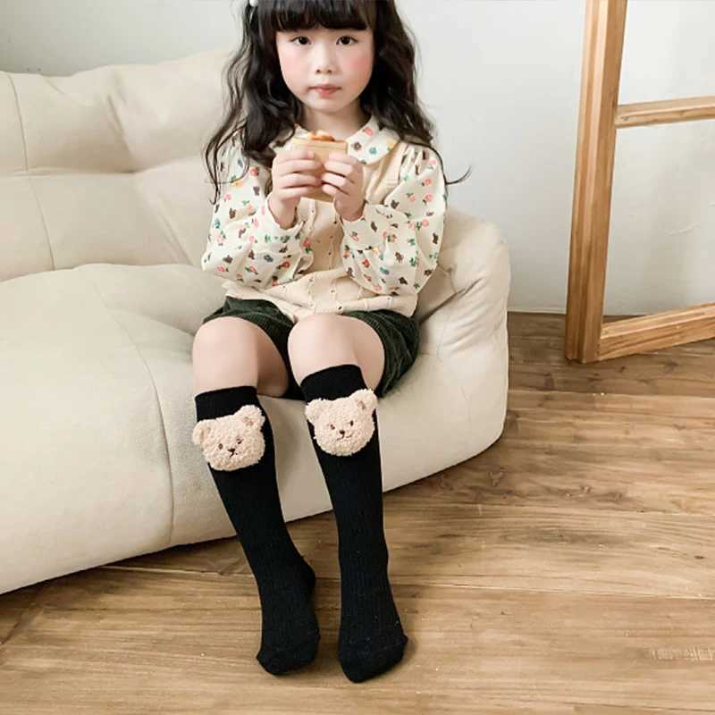 Bear Doll Children Long Tube Socks Winter Autumn Warm Kids Knee High Sock Cotton Girl Sokken Soild Color Stockings 2-8Y G251124