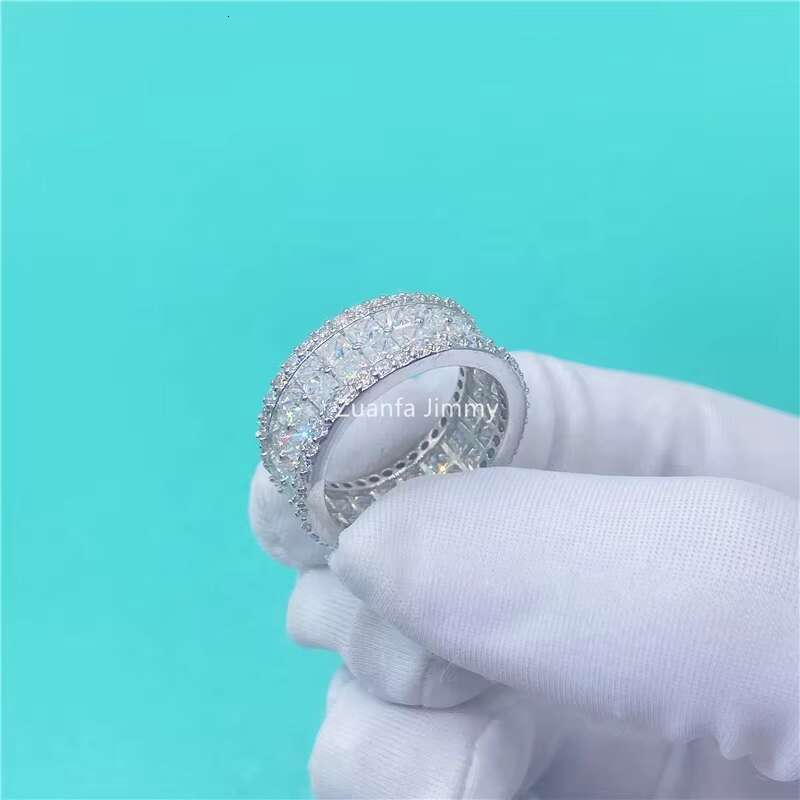 Sparkly Lab Moissanite Diamond Bride Jewelry Double Row Stone Moissanite Eternity Band Ring for Women and Man