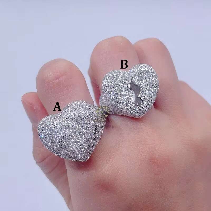 Hip Hop Men Fashion Rapper Jewelry Sterling Silver Vvs Moissanite Iced Out Broken Heart Ring