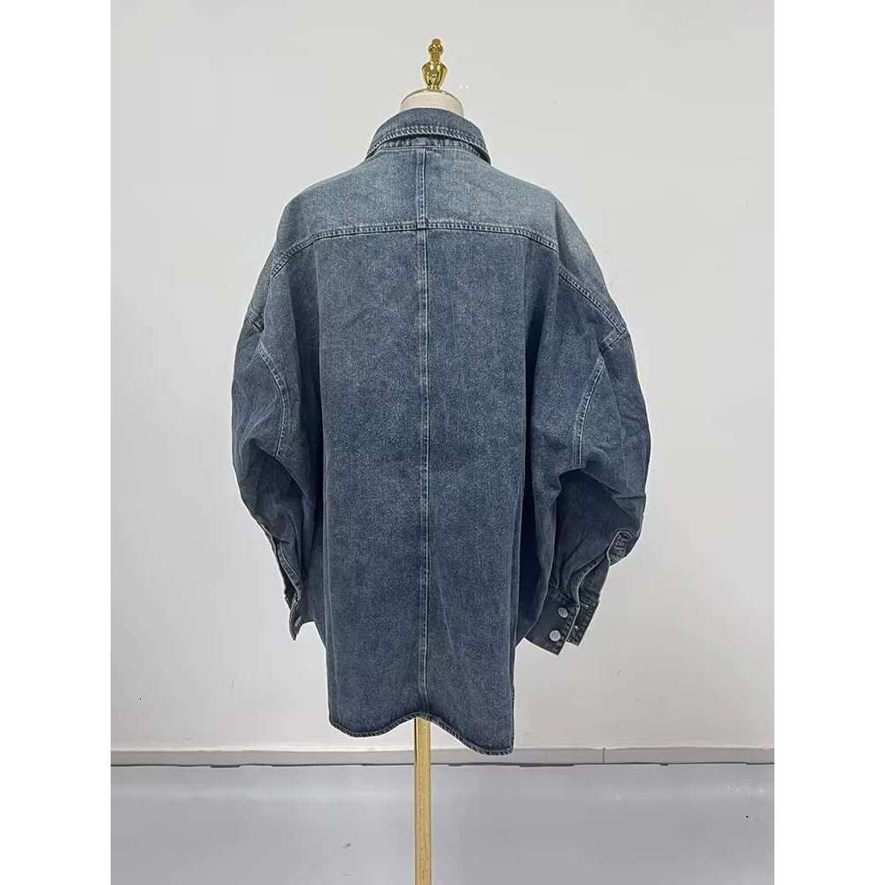 TWOTWINSTYLE Solid Patchwork Designer Chic Denim Jackets For Women Lapel Long Sleeve Spliced Button Loose Coats Female Fashion