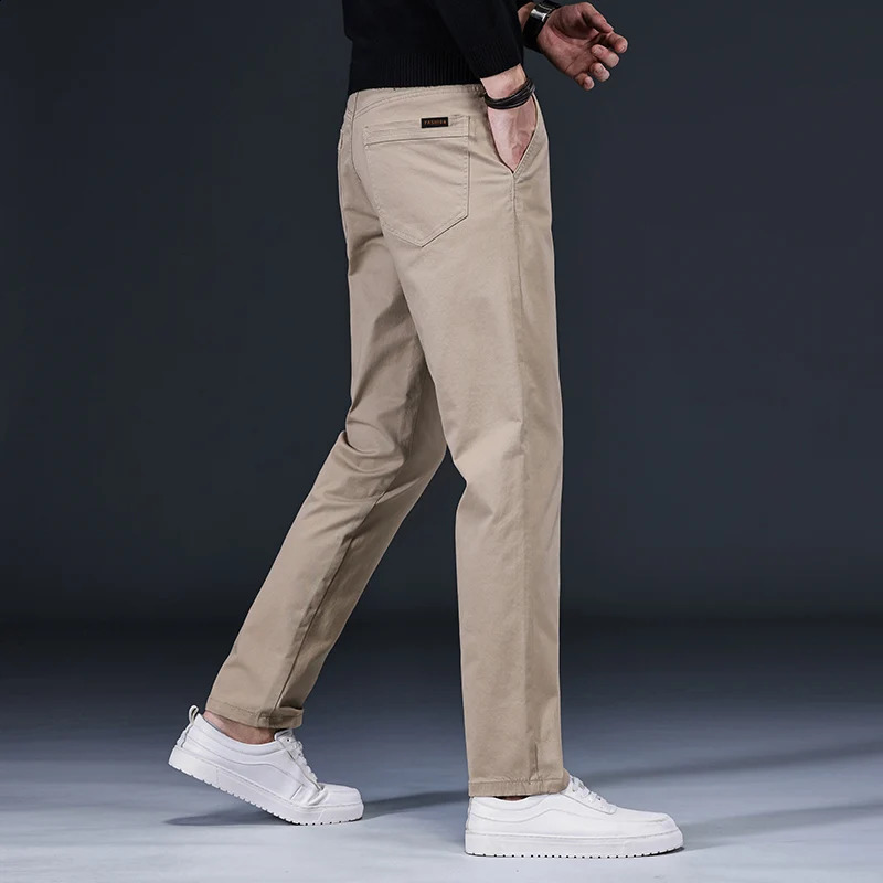 97% pure cotton mens casual pants black khaki gray business slim fit straight elastic fashionable casual pants 250422