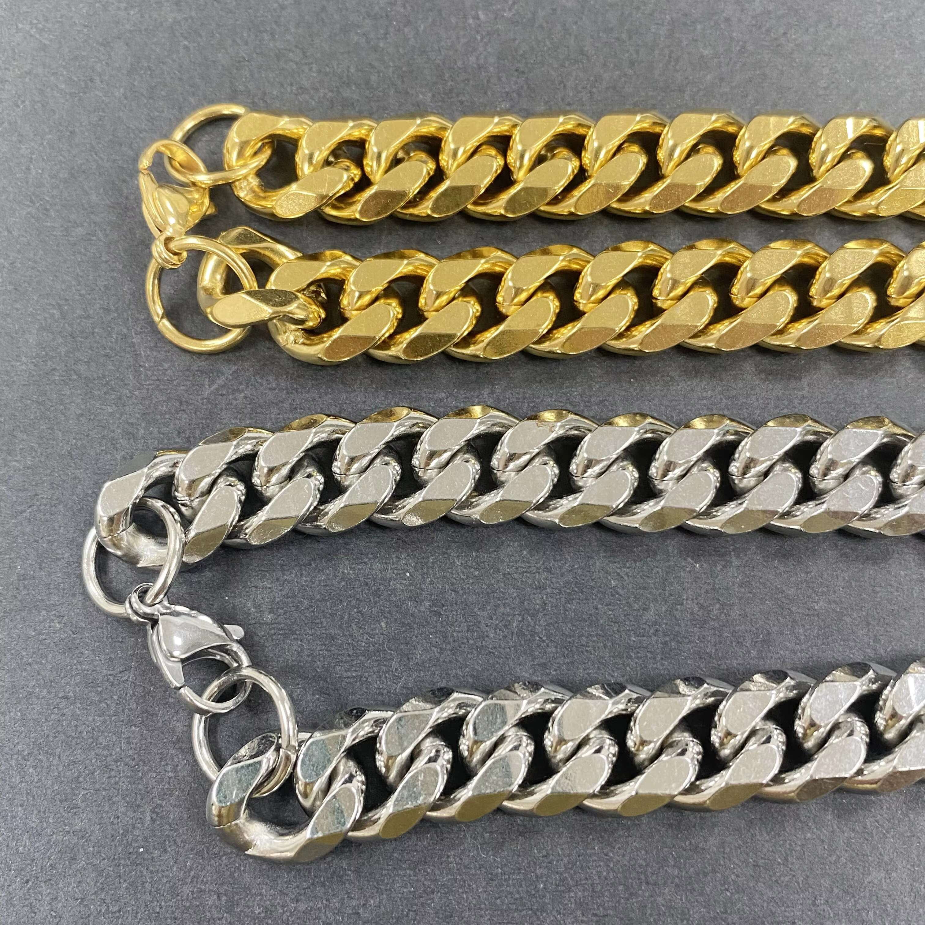 Olivia Wholesale Waterproof 12mm Man Cuban Link Chain Stainless Steel 18k 22k Gold Silver Plated Chunky Fashion Jewelry