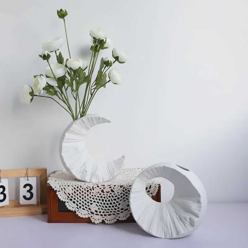 Nordic Sun Moon Flower Vase Decorative Vases Modern Luxury Ceramic Glazed Vase Geometric Flowers Vase For Wedding Home Decor C251124