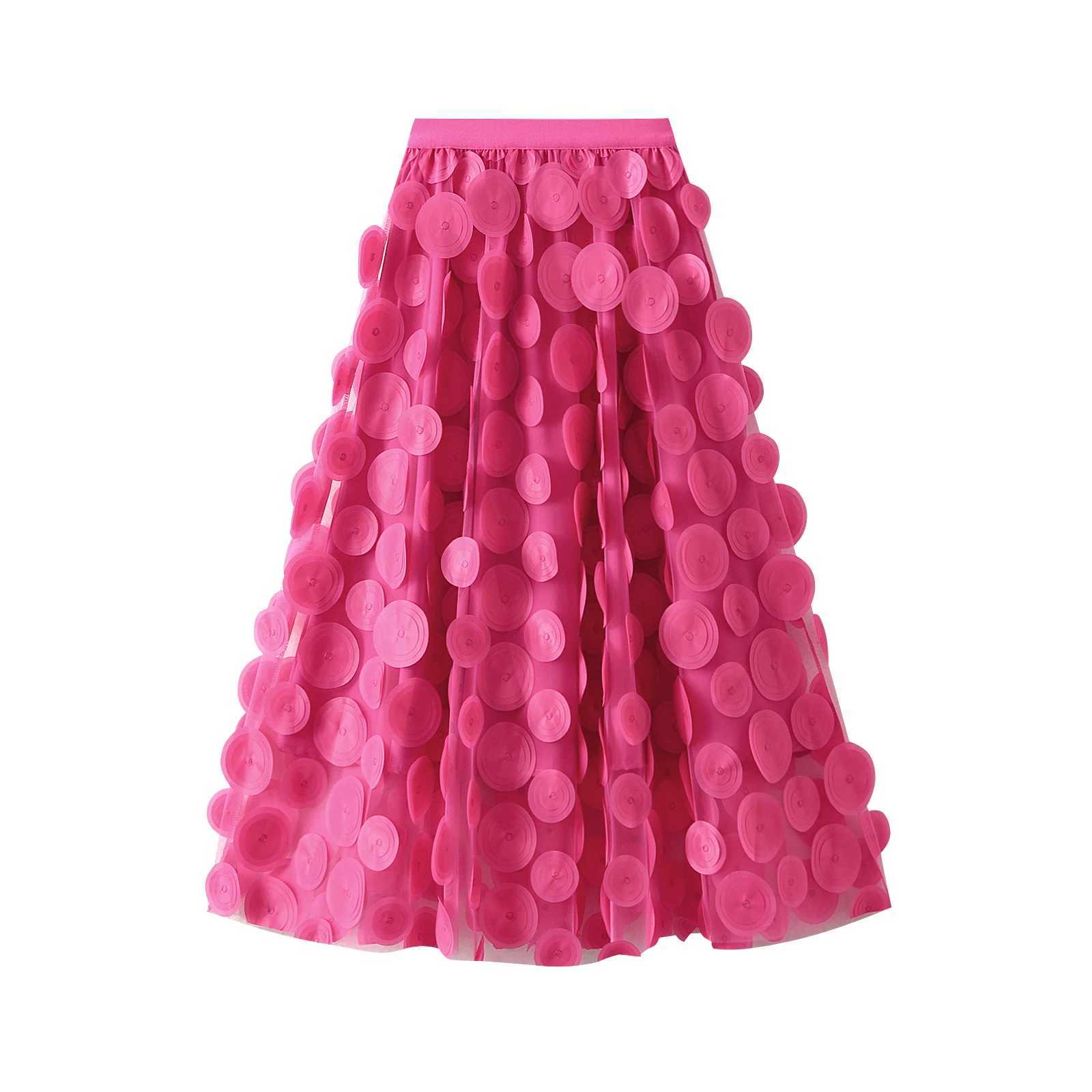 Womens sheer Tutu Skirt solid color 3D point elastic mesh fairy A-Line beach party streetwear skiing M250424