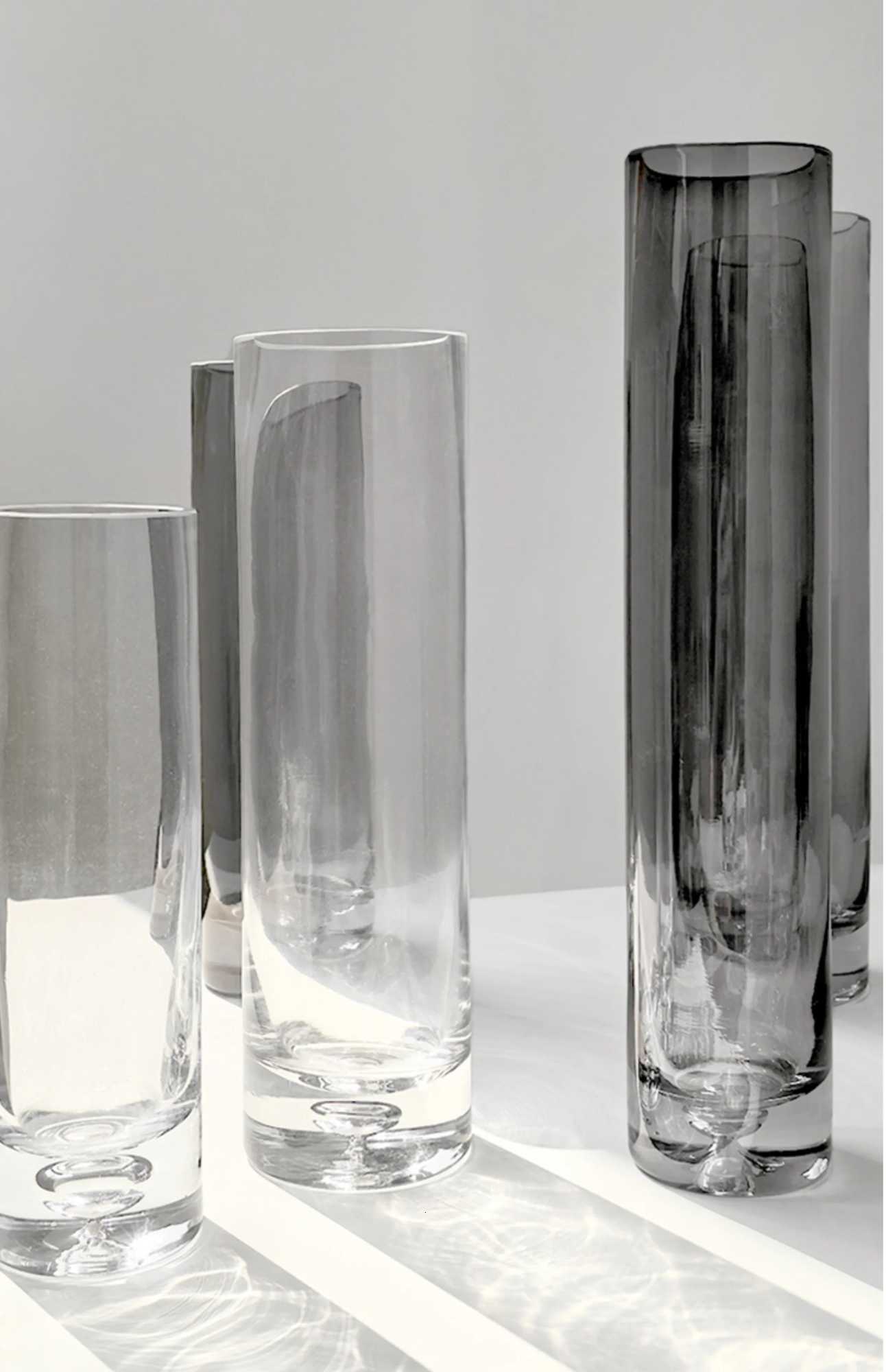 Ins Light Luxury Style Straight Cylinder Slim Mouth Glass Vases - Large Medium Small Sizes Decorative Pieces for Living Room C251124