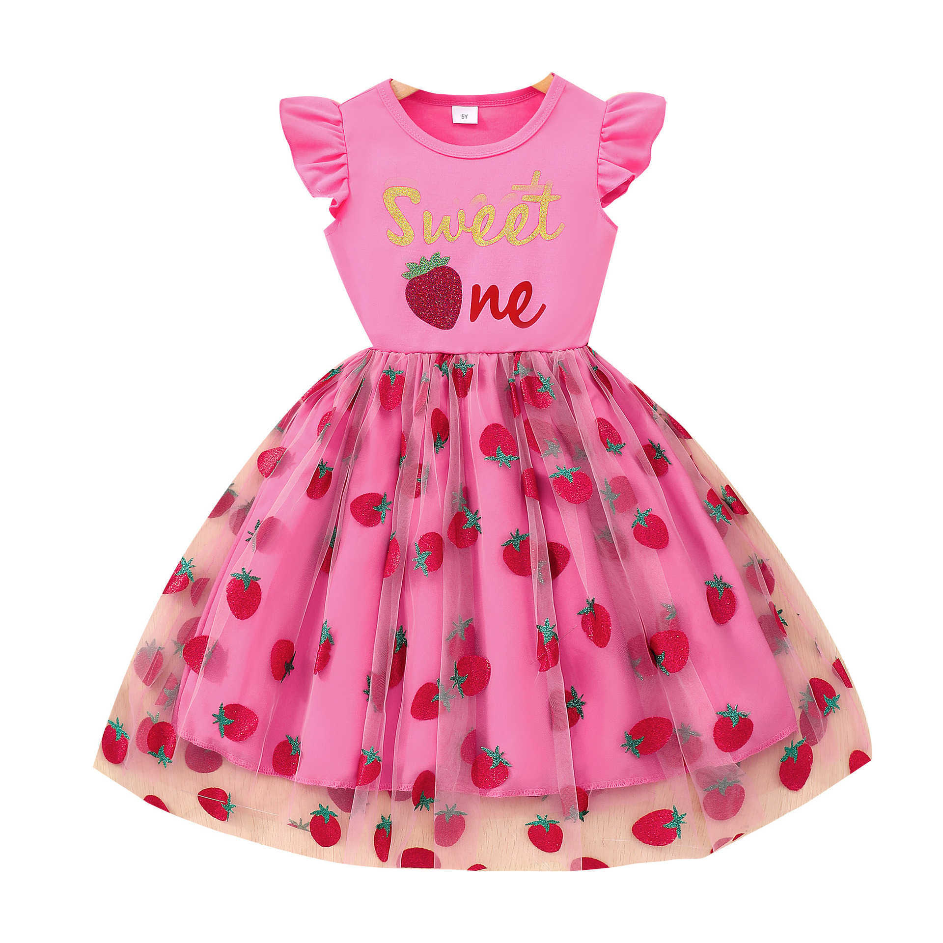 New Summer Flying Sleeve Printed Mesh Dress for Girls Y250423i1dg