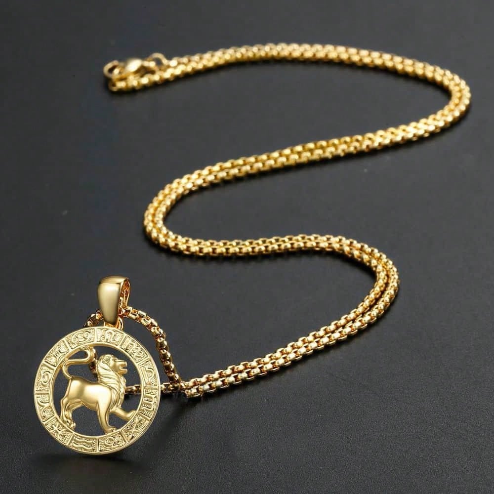 1PC Stainless Steel Vintage Zodiac Necklace For Men Women Gold Color 12 Constellation Horoscope Pendant with Box Chain Gift