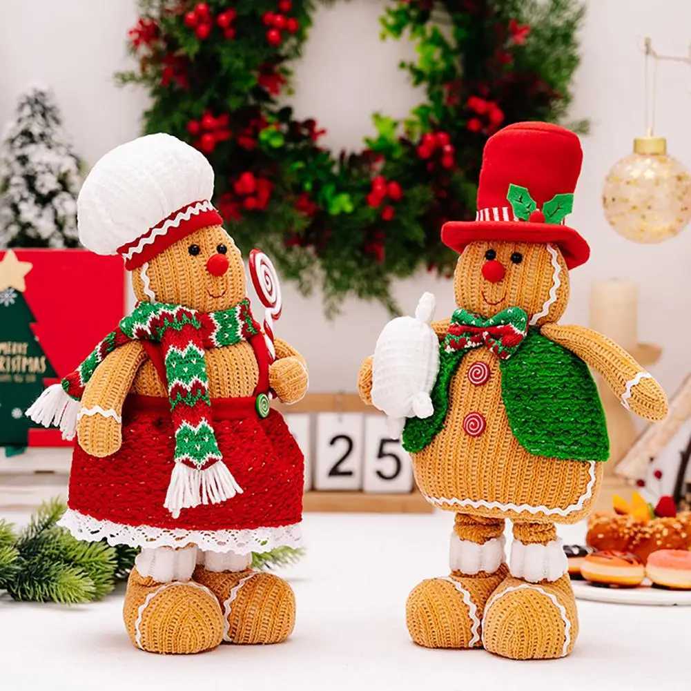 Gingerbread Man Doll Christmas Themed Stuffed Christmas Gingerbread Man Plush Dolls for Xmas Party Decor Boy Girl Telescoping H251124