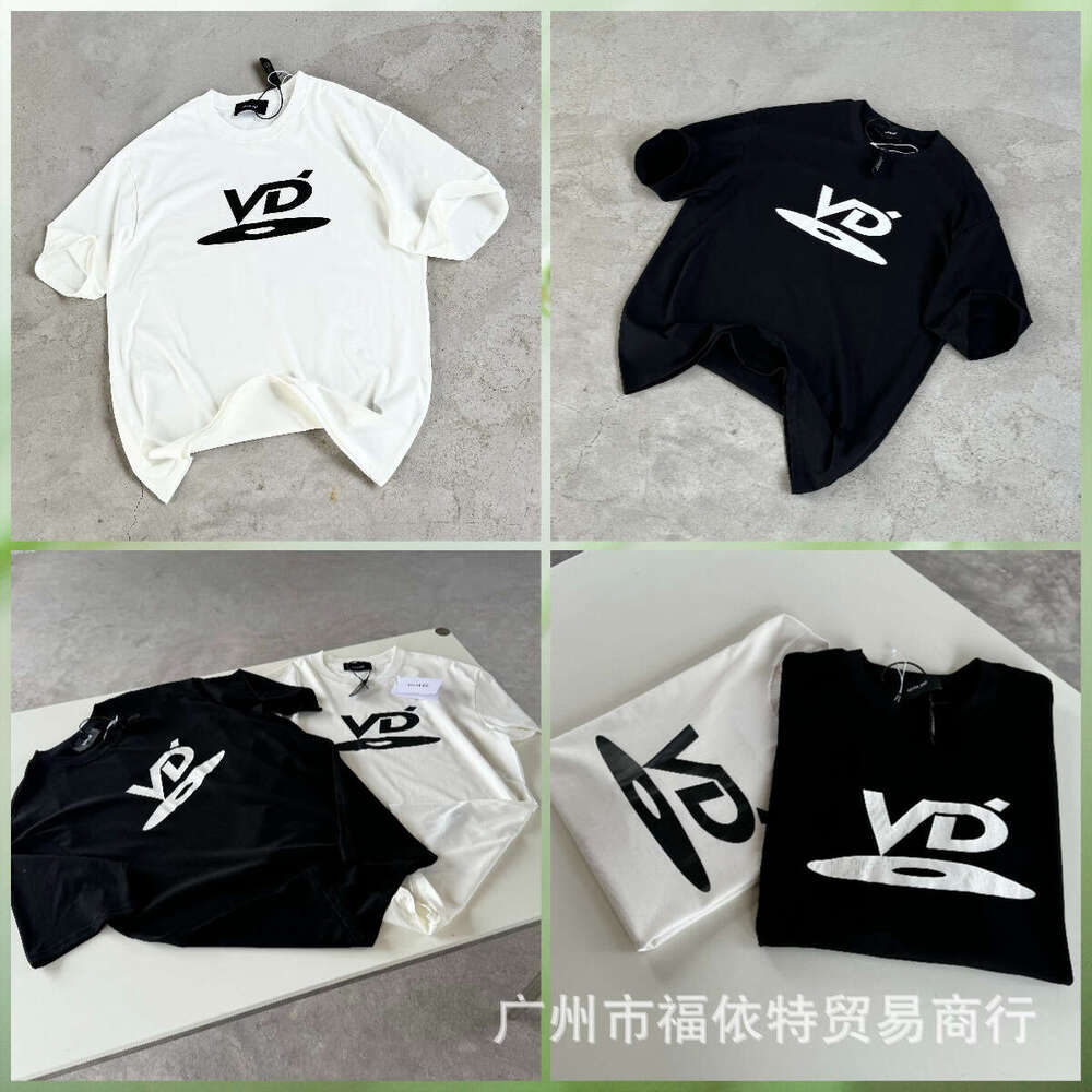 Meichao High Street VD CD letter print niche black white round neck short sleeved casual loose top T-shirt for men and women