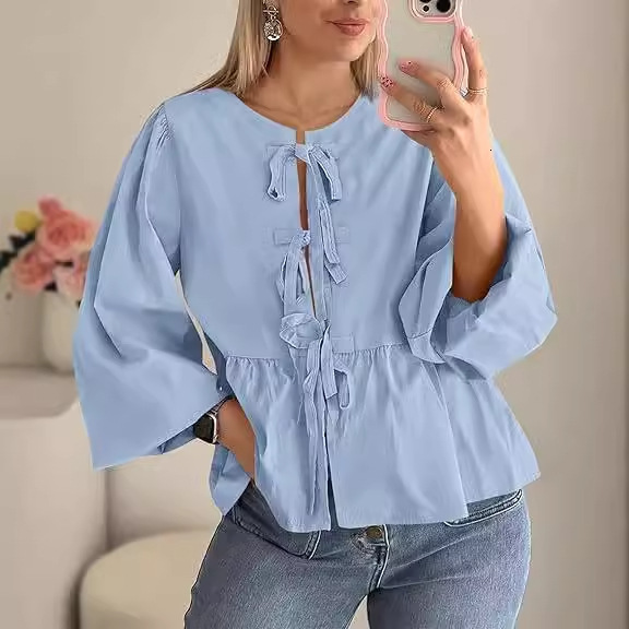 2024 Autumn Fashion Casual Front Strap Top Strap Shirt Womens Wear