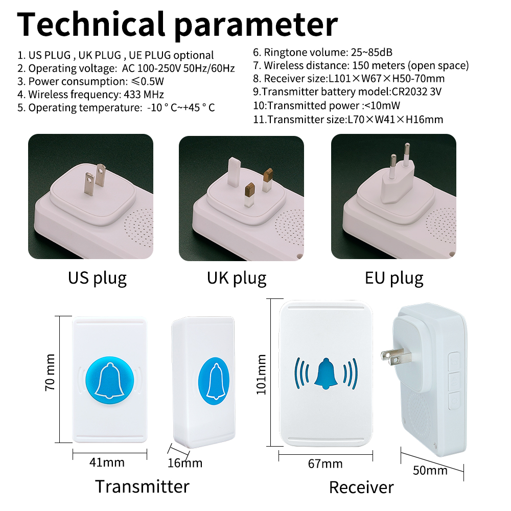 Door bell Wireless DoorBell EU plug doorbell 300M range 38 chime Door Bell residential doorbell