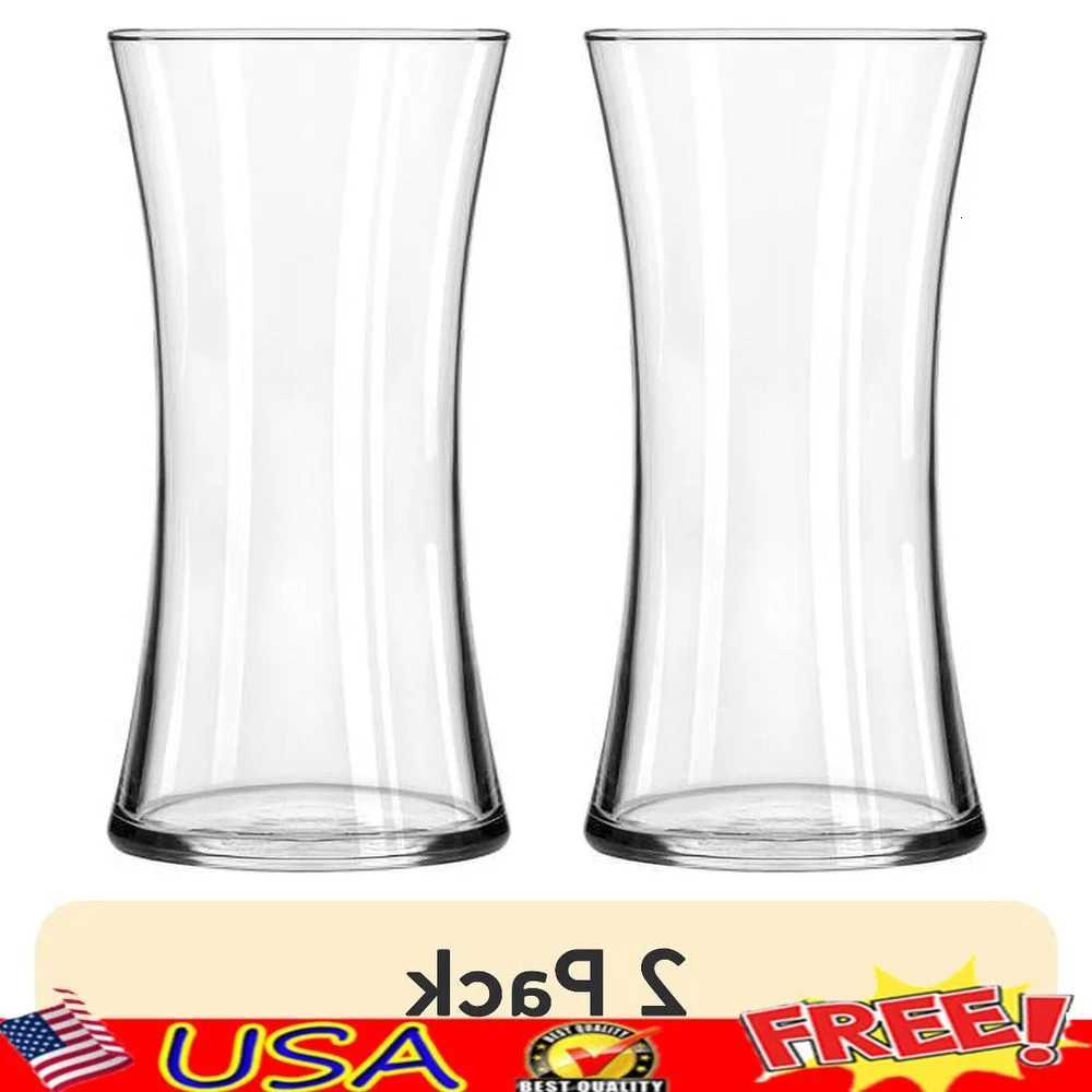 2 Pack Clear Glass 8 Inch Floral Vase Elegant Design Sturdy Base Perfect Home Office Tabletop Decoration C251124