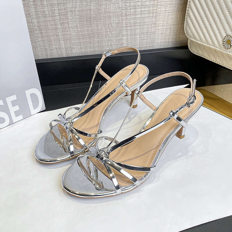 Woman Sandals Summer New Gold Slim Heels With Thin Stripes Hollow Toe White Sexy High Heel Sandals Female Style