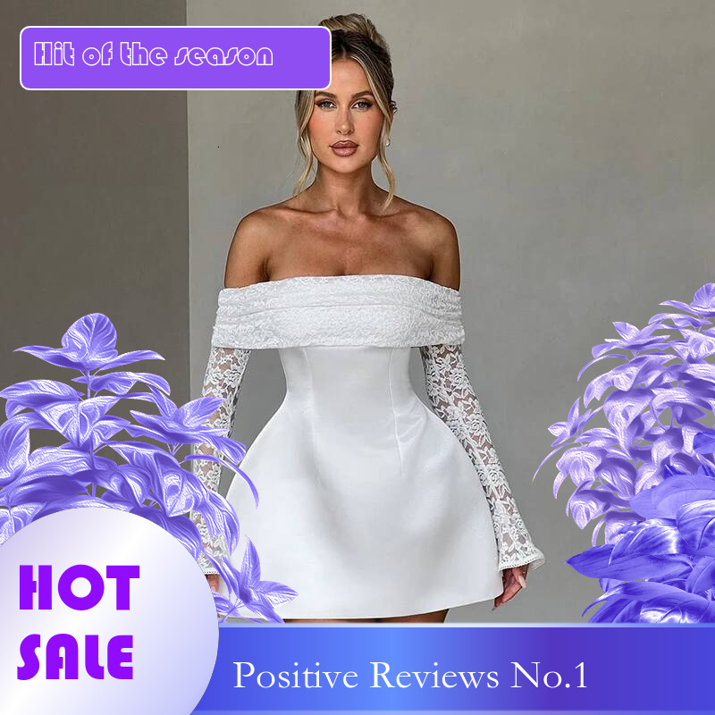 Dongdumaoyi Townlike Lace Patchwork Waist Wrap A Line Dress Women Off Shoulder Mini Autumn Winter Backless Nightclub Sexy Party Dresses