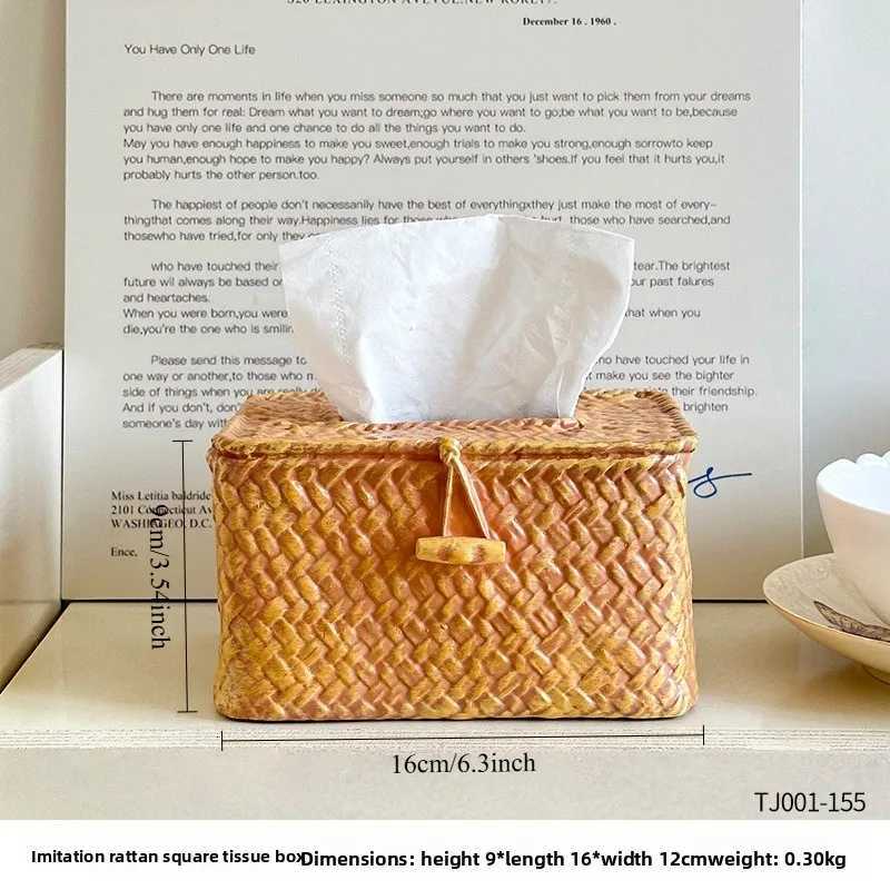 Creative Retro Rustic Imitation Rattan Paper Box Home Living Room Entrance Bedside Restroom Desktop Napkin Box OrnamentsM251124