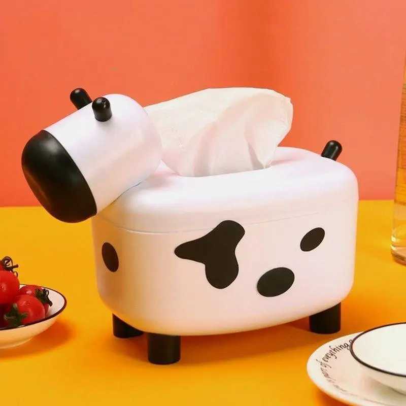 2 In 1 Tissue Box Holder With Toothpick Dispenser Cow Shaped Desktop Paper Organizer Napkin Storage Box Home DecorationM251124