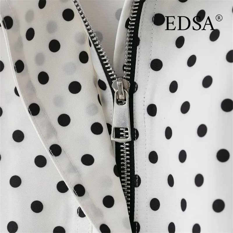 EDSA Women Polka Dot Jacket for Spring Autumn Side Zipper High Neck Casual Female Coat Outerwear J251124