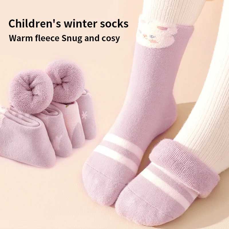 Girls Cherry Pink Winter Thickened Warm Socks Terry Cloth Light Pink Rabbit Pattern Childrens Socks 5-Pair Pack G251124
