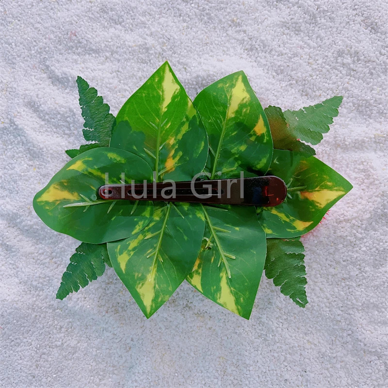 Classic Hawaiian Red Lehua Leaf Hair Clips for Women Tropical Flower Headware Party Decorations Hula Dance Hair Accessories 250420