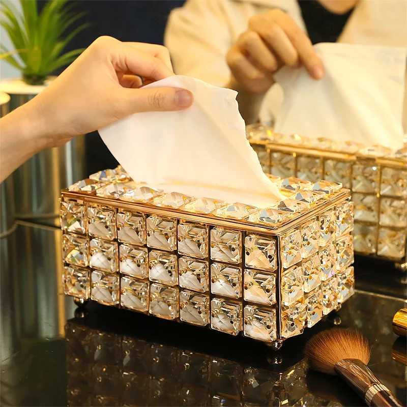 Crystal Glass Tissue Box Cover Home Hotel Car Pen Holder Tools Cosmetic Accessories Desktop Storage Racks Decoration Paper TowelM251124