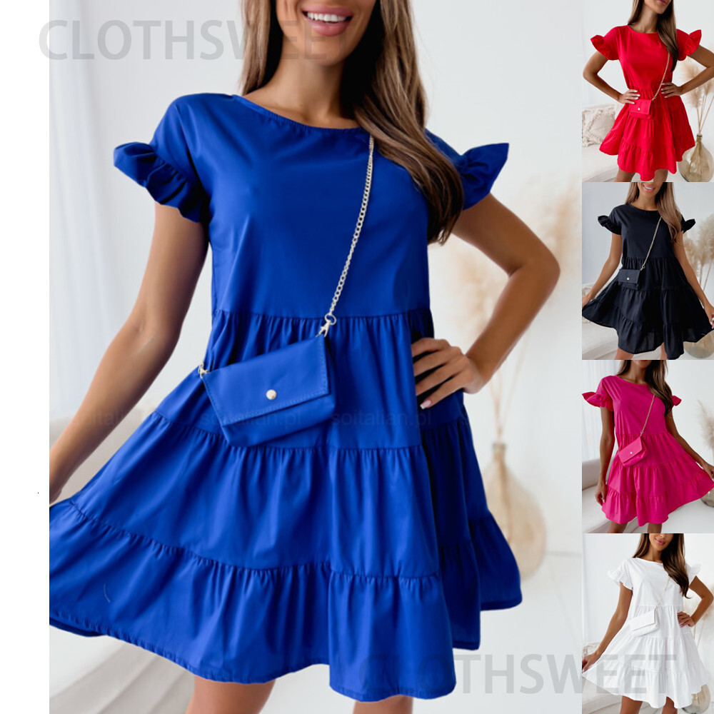 2022 Summer loose flare sleeve round neck irregular hem dress