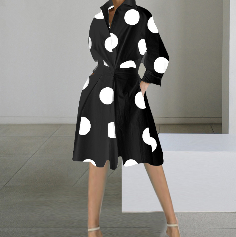 2023 Autumn New Fashion Long Sleeve V-neck Printed Medium length Dress for Women