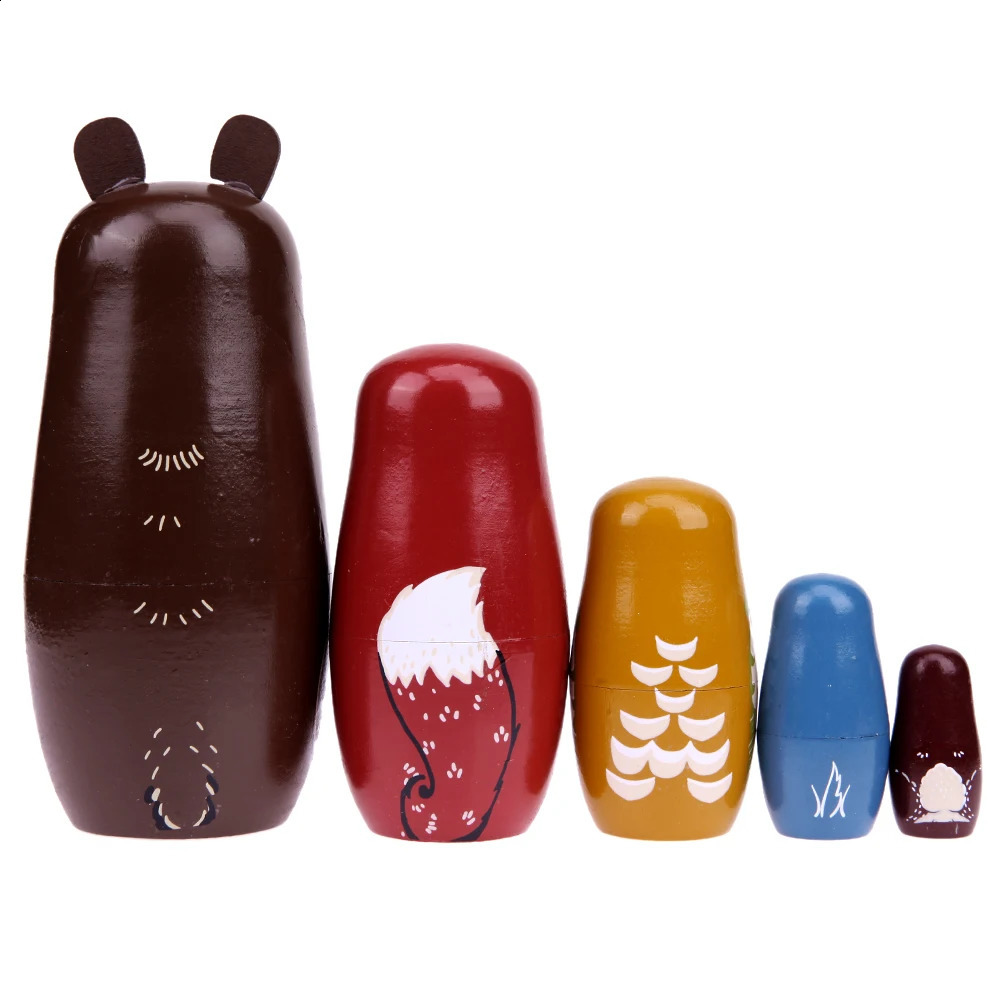 5 Floors Wooden Russian Nesting Dolls Safe Smooth Bear Ears Matryoshka Dolls Set Handmade Painted for Kindergarten Teaching Aids 250423