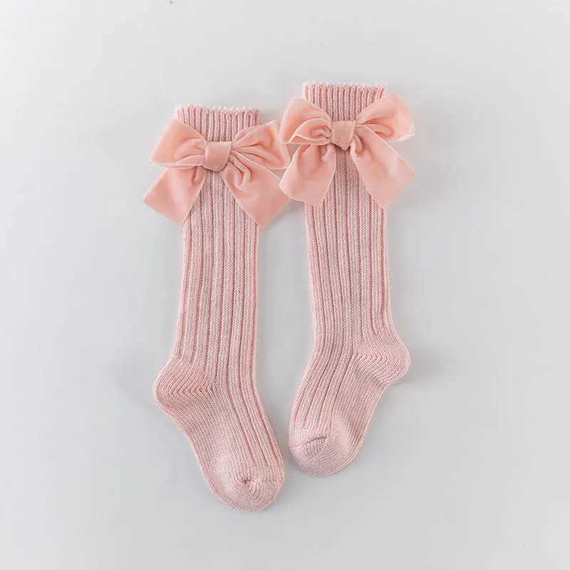 Baby Girls Knee High Socks Kids Cotton Big Bow Socks Solid Leg Warmers Princess Girls Toddler Soft Long Socks For Children G251124