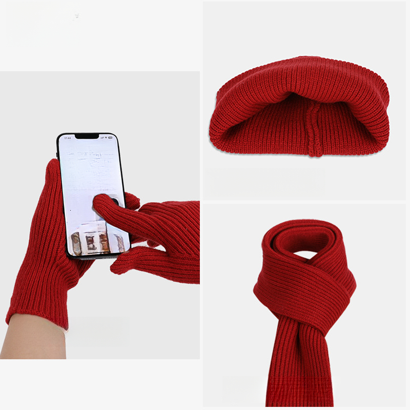 Winter Hat Gloves Scarf Three-Piece Set designer hat Outdoor Warm Knitted Wool Hat Cold-Proof Ear Protection Versatile Pullover Hat for Women