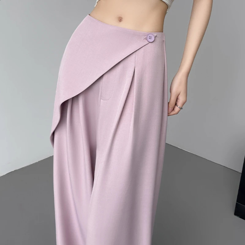 Spring Summer Irregular Wide Leg Suit Pants Women 2025 Button High Waist Straight Casual Loose Korean Trousers Female 250421