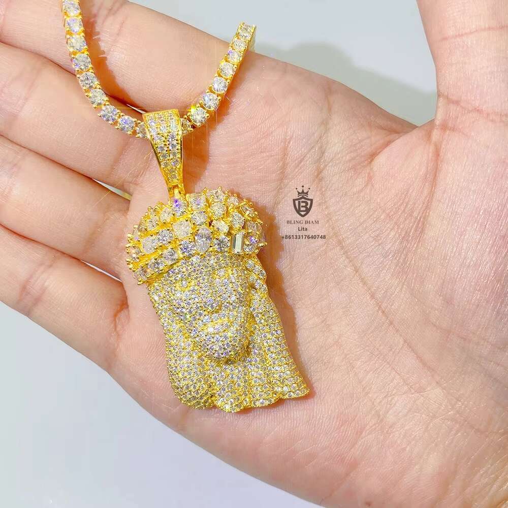 High Quality Big Size Fancy Shape Jesus Head Gemstone Custom Moissanite Pendant for Necklace