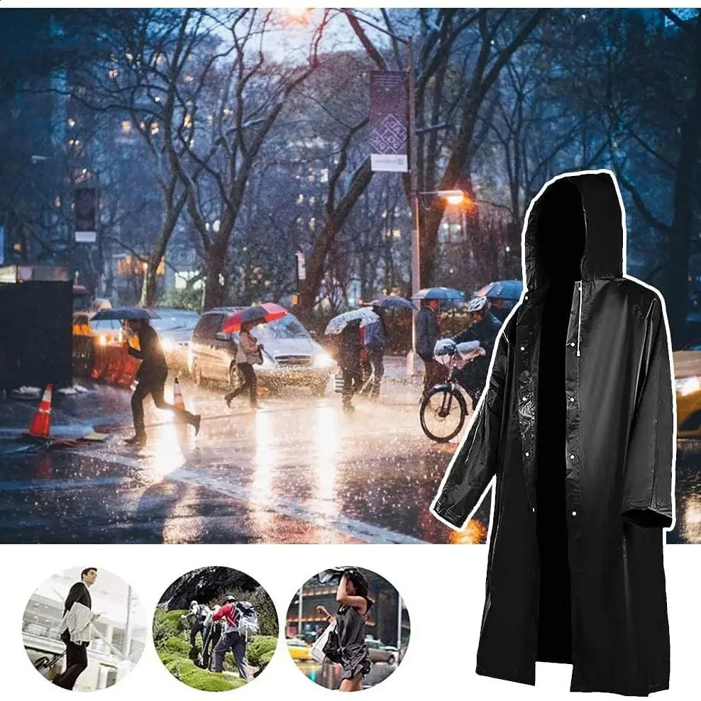Long EVA Unisex Raincoat Thickened Waterproof Rain Coat Women Men Hooded Adult Black Camping Waterproof Rainwears Suit Hiking 250421