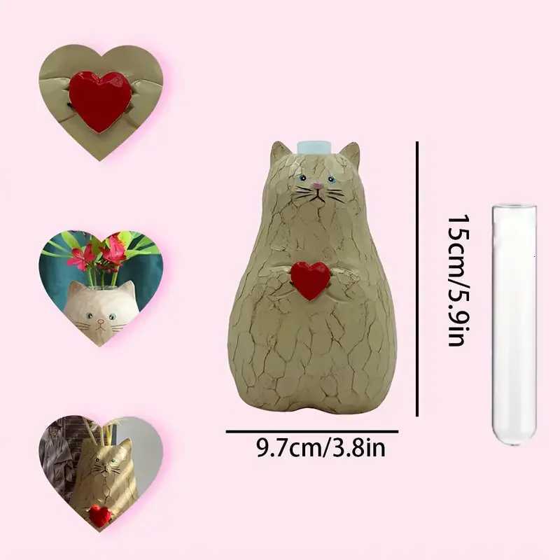 1 cute cat shaped resin vase with red heart - perfect for Valentines Day and wedding decoration perfect for hydroponic plants C251124