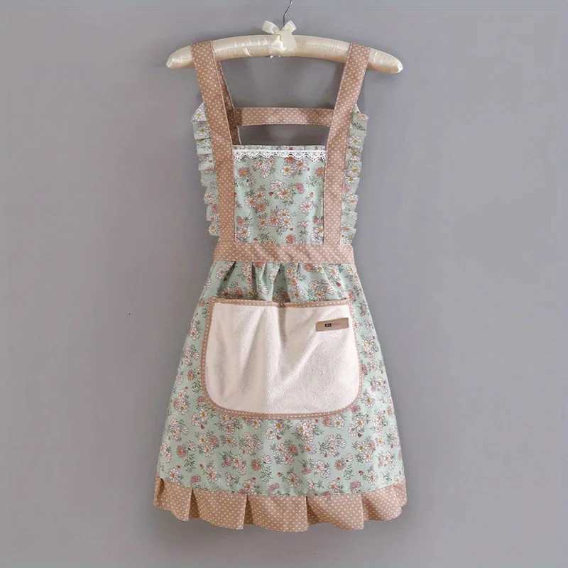 1pc Strap Canvas Floral Apron with Hood Waterproof Oil-resistant Breathable Workwear Waist Apron C251124