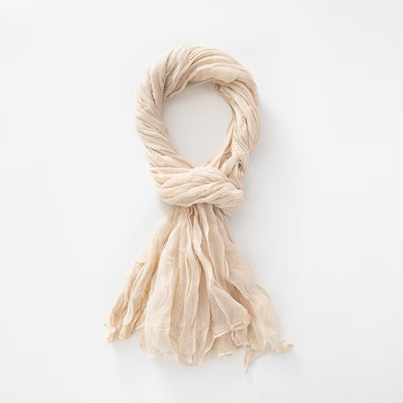 K502 Solid color autumn and winter new foreign trade twist scarf wholesale natural wrinkle pure linen scarf cotton and linen scarf female shawl