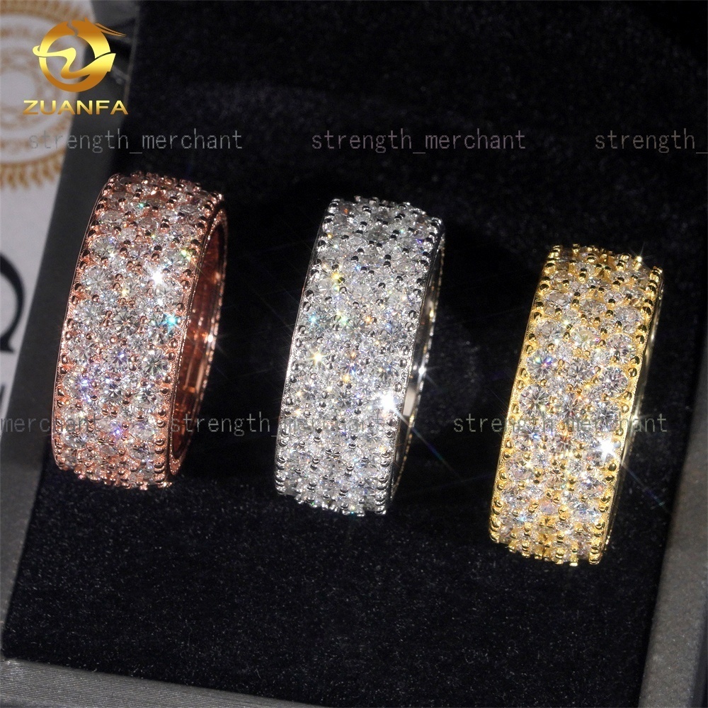 Wholesale Price Hip Hop Eternity Rings 925 Silver Iced Out Moissanite Diamond Ring for Men