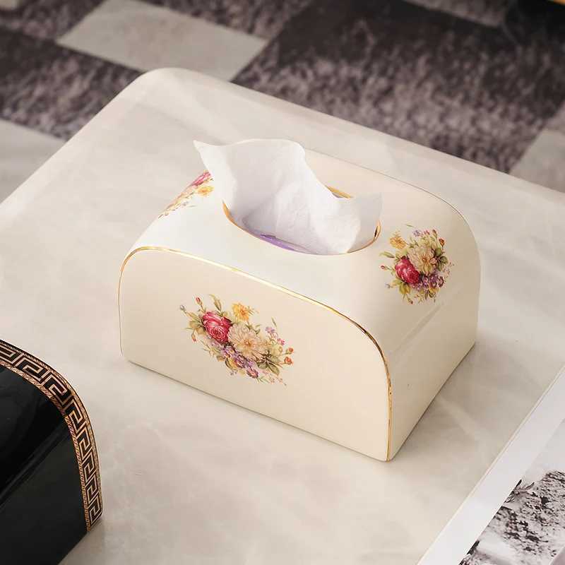 Ceramic Ttissue Box/European Style Floral Pattern Paper Box/Creative Home Napkin Paper Case/Living Room Coffee Table Storage CM251124