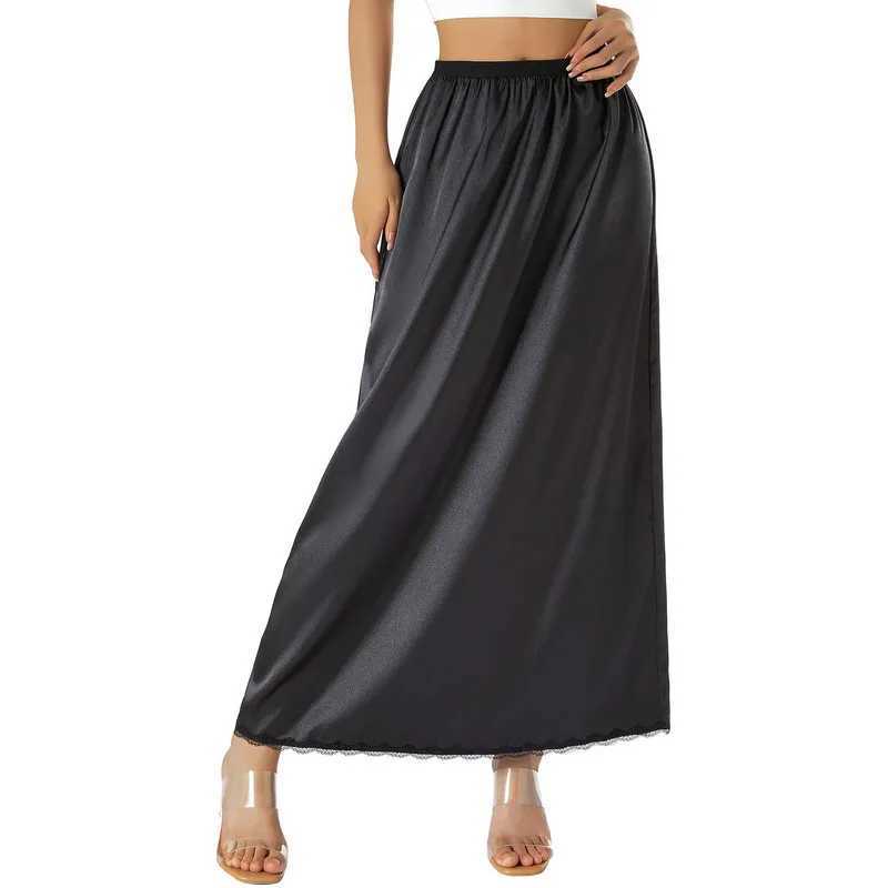 Womens semi slip underwear summer autumn y2k dress solid color elastic waist lining Midi skiing long underwear M250424