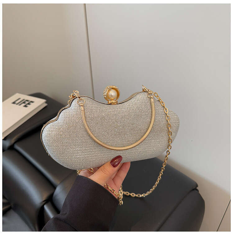 Ins Fashion Women's 2025 New Texture Water Diamond One Shoulder Celebrity Banquet Bag Handbag