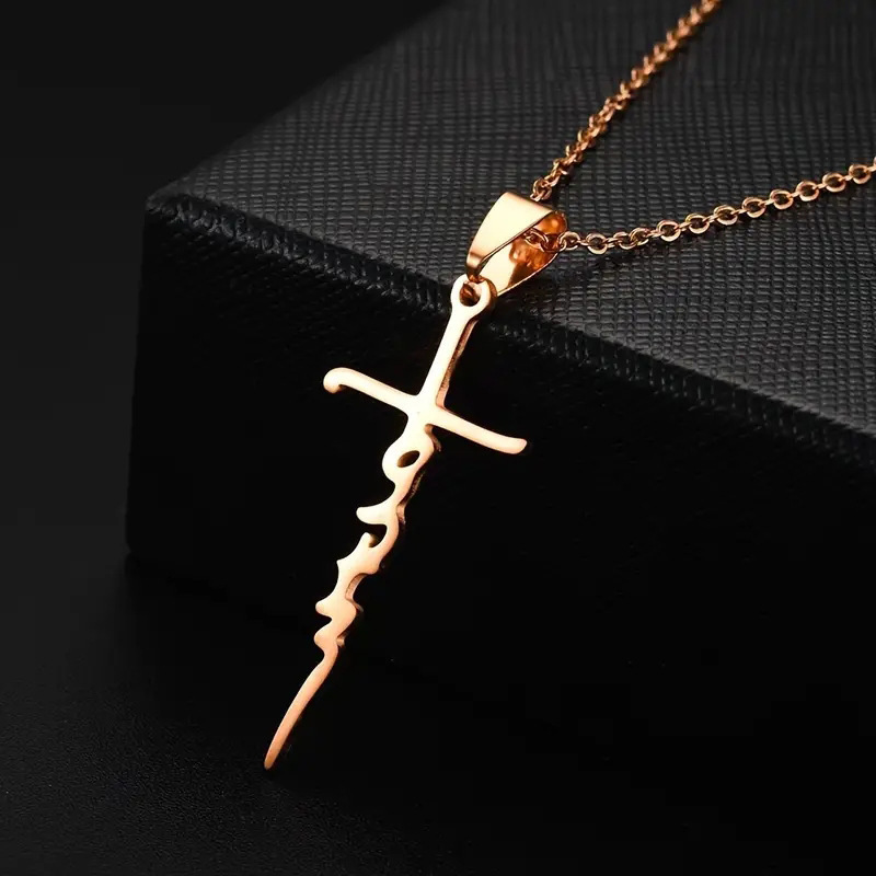 Top Source Temu's New Sweet Cross Stainless Steel Hip Hop Faith Neck Chain Necklace Clavicle