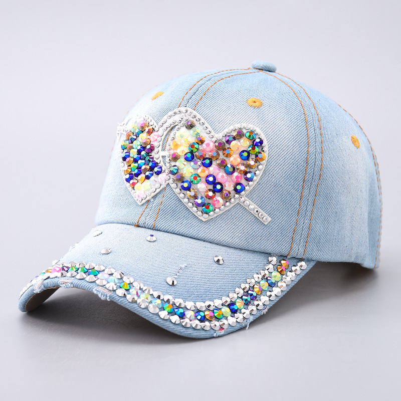 New womens denim baseball hats with trendy colored diamonds love heart butterfly curved brim and duckbill design designer beanie bonnet bonnet luxe be - view 3